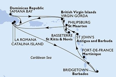 Itinéraire de votre croisière Croisière Caraïbes  Antilles  