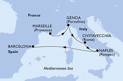 Itinéraire de votre croisière Croisière Méditerranée  