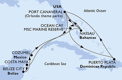 Itinéraire de votre croisière Croisière Caraïbes  Antilles  