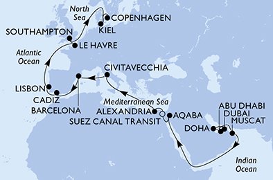 Itinéraire de votre croisière Croisière Moyen orient  
