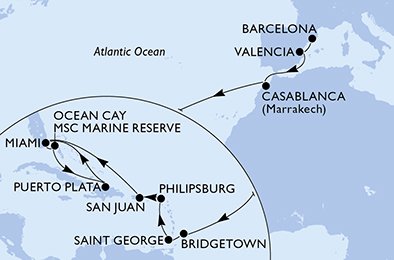 Itinéraire de votre croisière Croisière Transatlantique  