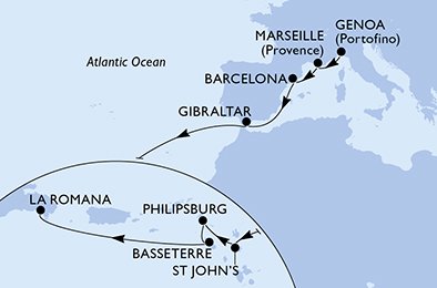 Itinéraire de votre croisière Croisière Transatlantique  