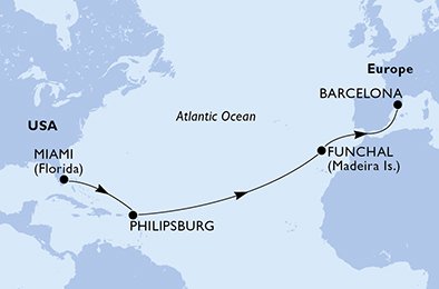 Itinéraire de votre croisière Croisière Transatlantique  