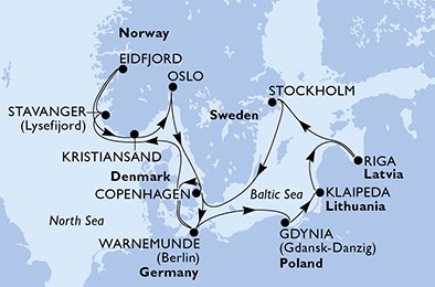 Itinéraire de votre croisière Croisière Europe du Nord  