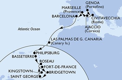Itinéraire de votre croisière Croisière Transatlantique  