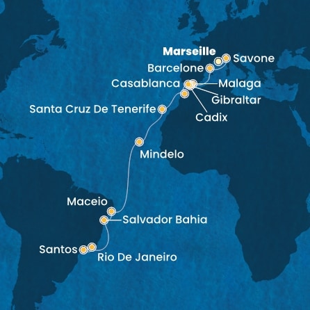 Itinéraire de votre croisière Croisière Transatlantique  