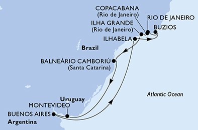 Itinéraire de votre croisière Croisière Brésil  