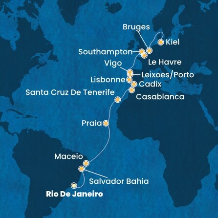 Itinéraire de votre croisière Croisière Transatlantique  