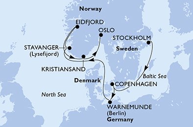 Itinéraire de votre croisière Croisière Norvège  