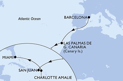 Itinéraire de votre croisière Croisière Transatlantique  