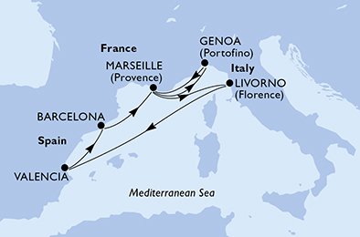 Itinéraire de votre croisière Croisière Méditerranée  