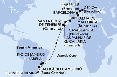 Itinéraire de votre croisière Croisière Transatlantique  