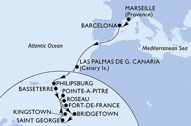 Itinéraire de votre croisière Croisière Transatlantique  