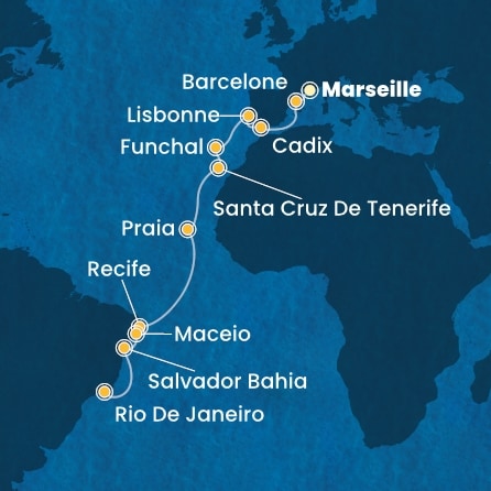 Itinéraire de votre croisière Croisière Transatlantique  