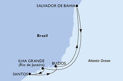 Itinéraire de votre croisière Croisière Brésil  