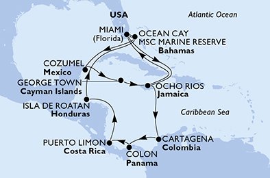Itinéraire de votre croisière Croisière Caraïbes  Antilles  
