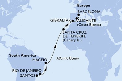 Itinéraire de votre croisière Croisière Transatlantique  