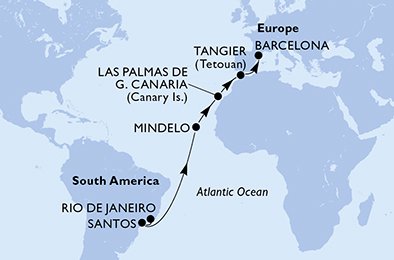 Itinéraire de votre croisière Croisière Transatlantique  