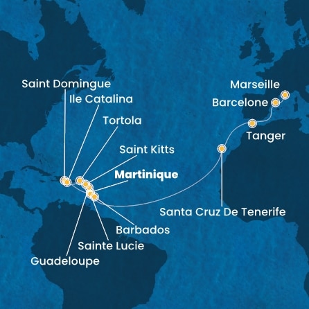 Itinéraire de votre croisière Croisière Transatlantique  