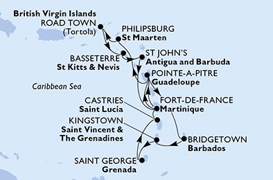 Itinéraire de votre croisière Croisière Caraïbes  Antilles  