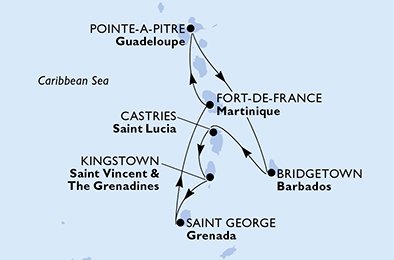 Itinéraire de votre croisière Croisière Caraïbes  Antilles  