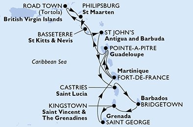 Itinéraire de votre croisière Croisière Caraïbes  Antilles  