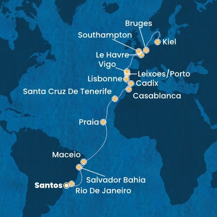 Itinéraire de votre croisière Croisière Transatlantique  