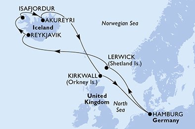 Itinéraire de votre croisière Croisière Islande  