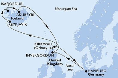 Itinéraire de votre croisière Croisière Islande  