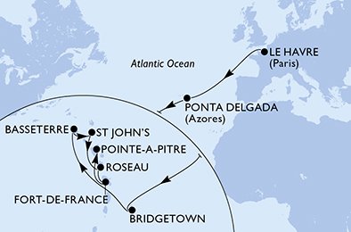 Itinéraire de votre croisière Croisière Transatlantique  