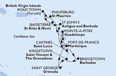 Itinéraire de votre croisière Croisière Caraïbes  Antilles  