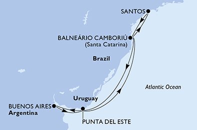 Itinéraire de votre croisière Croisière Brésil  