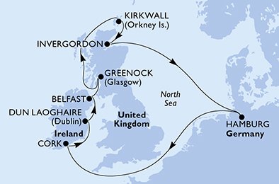 Itinéraire de votre croisière Croisière Iles Britanniques  
