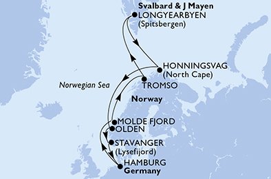 Itinéraire de votre croisière Croisière Norvège  