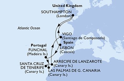 Itinéraire de votre croisière Croisière Canaries  