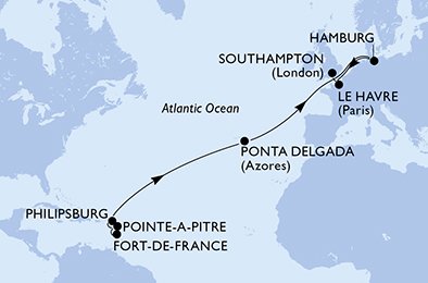 Itinéraire de votre croisière Croisière Transatlantique  
