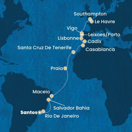 Itinéraire de votre croisière Croisière Transatlantique  