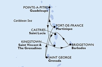 Itinéraire de votre croisière Croisière Caraïbes  Antilles  
