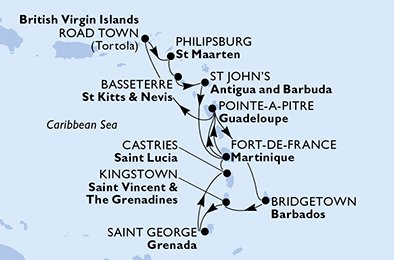 Itinéraire de votre croisière Croisière Caraïbes  Antilles  
