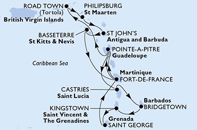 Itinéraire de votre croisière Croisière Caraïbes  Antilles  
