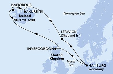 Itinéraire de votre croisière Croisière Islande  