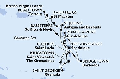 Itinéraire de votre croisière Croisière Caraïbes  Antilles  