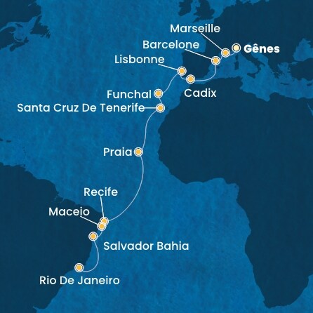 Itinéraire de votre croisière Croisière Transatlantique  