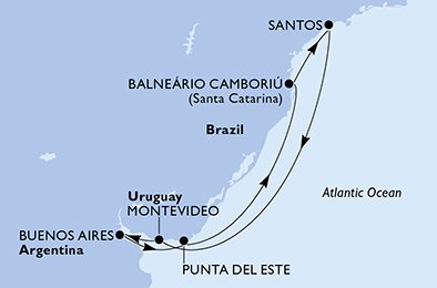 Itinéraire de votre croisière Croisière Brésil  