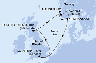 Itinéraire de votre croisière Croisière Norvège  