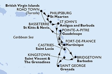 Itinéraire de votre croisière Croisière Caraïbes  Antilles  