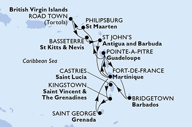 Itinéraire de votre croisière Croisière Caraïbes  Antilles  