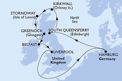 Itinéraire de votre croisière Croisière Iles Britanniques  