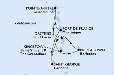 Itinéraire de votre croisière Croisière Caraïbes  Antilles  