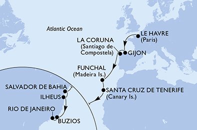 Itinéraire de votre croisière Croisière Transatlantique  